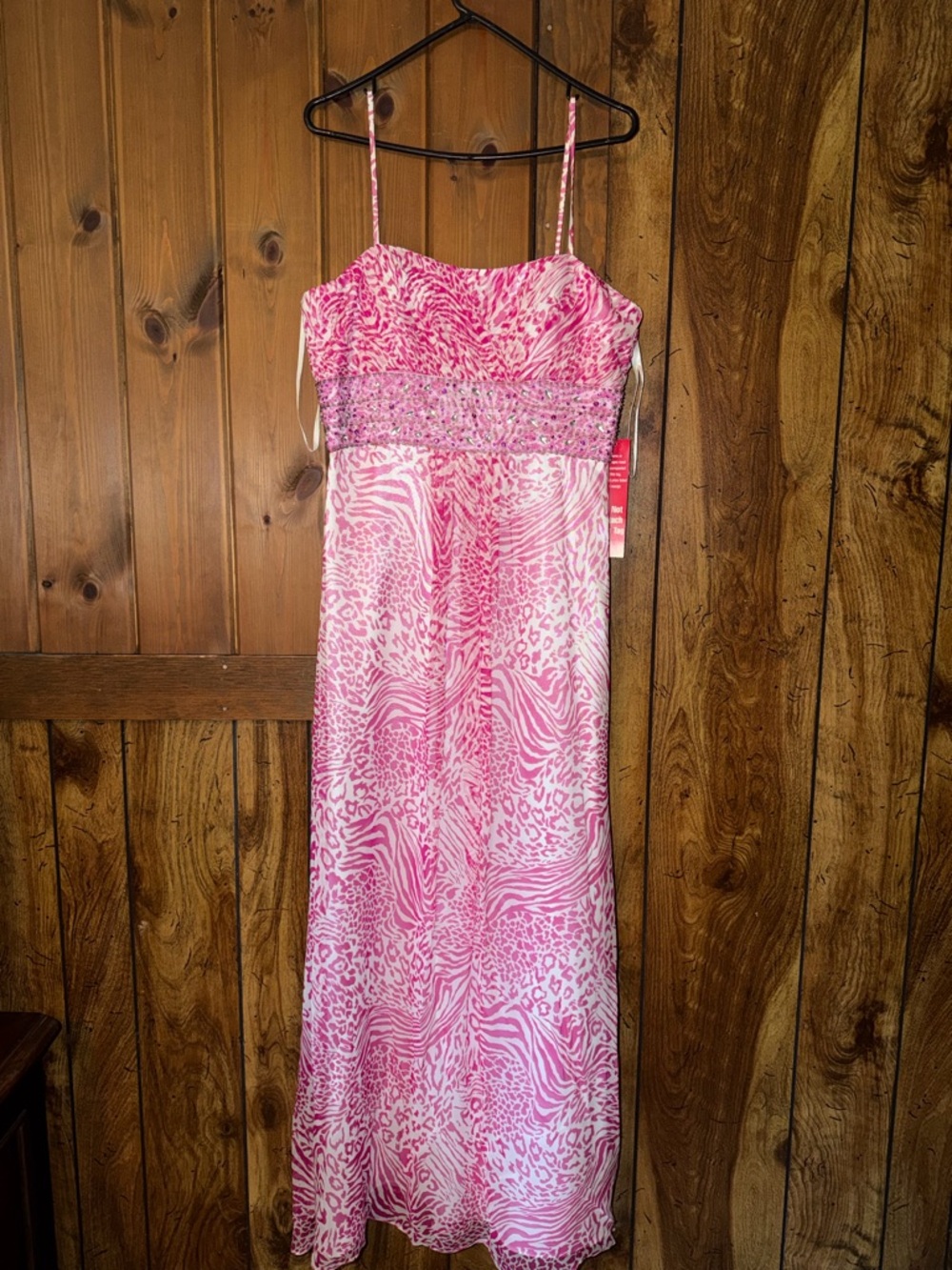 Y2K pink zebra Night Way Collections Pink Patterned Prom Dress